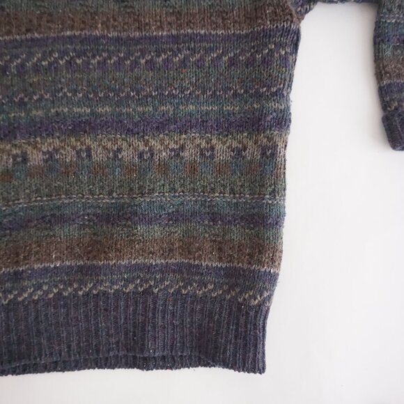 Vintage Eddie Bauer Wool Sweater Blue Green Brown Fair Isle Knit 90s Crewneck M - Picture 5 of 11